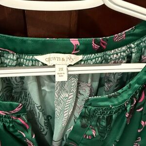 Crown & Ivy Green Dress with Pink Zebra Pattern